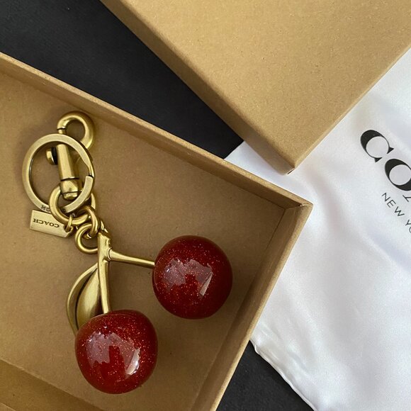 Coach Metal Keychain With Two Red Cherries - Picture 1 of 6